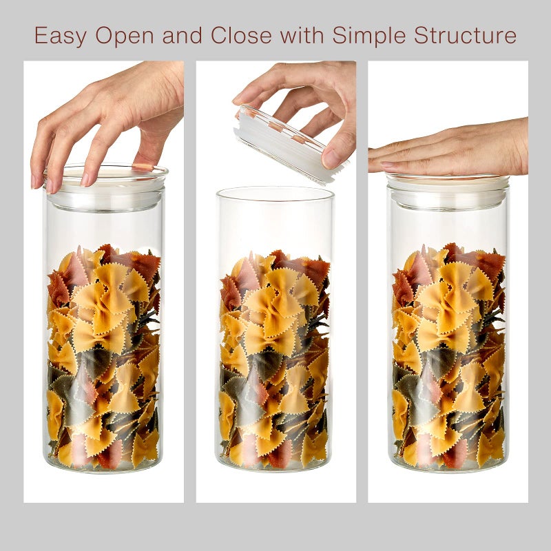 ZENS Glass Spaghetti Pasta Storage Container with Lids Set of 2, 65oz Tall Clear Airtight Food Storage Jar Canisters for Kitchen Pantry Noodles Flour Cereal Coffee Beans - Image 5